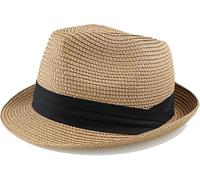 JowTreex Kids Fedora Straw Sun Hat Summer Beach Hat Floppy Short Brim for Boys Girls (as8, Age, 5_Years, 9_Years, 5-9 Years, Khaki)