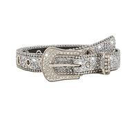 JowTreex Rhinestone Belt for Men and Women, Western Cowgirl Cowboy Bling Studded Diamond Belt Faux Leather Belt for Jeans Pants Dress (Silver, Fit for waistline 28-35 inches)
