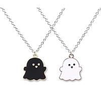 2 Pcs Cute Black And White Ghost Pendant Necklaces For Women Men Girls Boys Best Friend Lovely Ghost Charm Necklace Bff Friendship Couple Jewelry Halloween