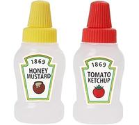 Jowxsx 2 Pcs Red and yellow Spice Jars 25 ml Mini Tomato Ketchup Bottles, Portable Sauce Container, Salad Dressing Containers, Pantry Container for Bento Box