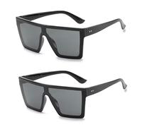 Jowxsx 2 Pcs Vintage Flat Top Oversized Square Sunglasses400 Women Men Sunglasses Streetd Sunglasses Driving Lux Flat P8B6 Top Shooting Trendy Square Eyewear Outdoor