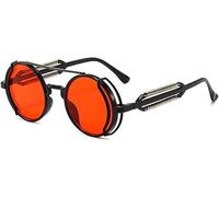 Jowxsx Red Retro Steampunk Sunglasses Vintage Style Sun Glasses Round Metal Frame Circle Glasses Street Shot Eyewear Unisex Cool Sun Glasses Gifts, Women's Sunglasses, Black, 1