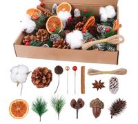 Joxessaien 170 Pcs Christmas Wreath Decoration Set - Advent Wreath Accessories with Cotton, Dried Orange Slices, Cinnamon Sticks, Star Anise, Walnuts, Pine Cones, Berries, Pine Branches & Jute Twine