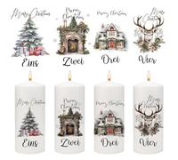Joxessaien Advent Candles Tattoo 6-8 cm Advent Numbers Stickers with Deer & Christmas Tree Candle Stickers for Pillar Candles Christmas