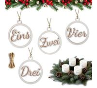 Joxessaien Advent Wreath Numbers 1-4 Wooden Pendants Diameter 5 cm - Advent Numbers Set for Candles & Candle Holders, Advent Decoration Christmas, Number Plates Wooden Round, Christmas Pendant Advent