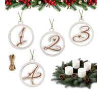 Joxessaien Advent Wreath Numbers 1-4 Wooden Pendants Diameter 5 cm - Advent Numbers Set for Candles & Candle Holders, Advent Decoration Christmas, Number Plates Wooden Round, Christmas Pendant Advent