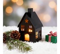 Joxessaien Christmas Decoration Light Houses Ivory White Metal Tea Light House with LED Candle Holder, Christmas Decoration Houses for Table, Windowsill and Fireplace