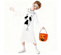 Joxessaien Ghost Costume Kids, Ghost Outfit with White Hooded for KidsToddler Girl Boy, Halloween Costume Childrens Ghost Costume for Party Cosplay with Pumpkin Bucket
