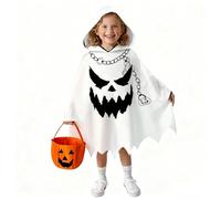 Joxessaien Halloween Ghost Costume Children, Ghost Cape White with Hood for Boys and Girls Halloween Ghost Capes for Party Cosplay Ghost with Pumpkin Bucket