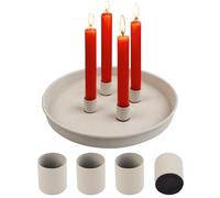 Joxessaien Magnetic Candle Tray Beige Diameter 23 cm - Round Metal Decorative Tray with 4 Magnetic Stick Candle Holders - Skandi Candle Holder for Advent, Christmas & Festive Table Decoration