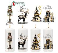 Joxessaien Set of 2 Advent Candles Tattoo 6-8 cm Advent Calendar Numbers & Nutcracker Deer Christmas Candle Stickers Pillar Candle Black Gold
