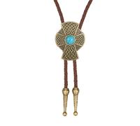 Joxevyia Bolo Tie with Natural Stone for Men Vintage Handmade Cowboy Bolo Ties Cowhide Rope Buckle Clasp Necktie for Women, Celtic Cross Turquoise Bolo Tie, adjustable