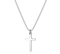 Joxevyia Gold Cross Necklace for Men Stainless Steel Box Chain Cross Necklace Simple Faith Cross Necklace First Communion Cross Necklace 16-24 inches, 18.0 inches, Stainless Steel, no gemstone