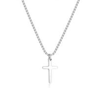 Joxevyia Gold Cross Necklace for Men Stainless Steel Box Chain Cross Necklace Simple Faith Cross Necklace First Communion Cross Necklace 16-24 inches, 24.0 inches, Stainless Steel, no gemstone