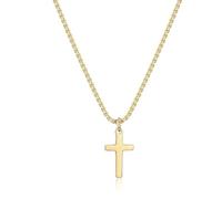 Joxevyia Gold Cross Necklace for Men Stainless Steel Box Chain Cross Necklace Simple Faith Cross Necklace First Communion Cross Necklace 16-24 inches, 24.0 inches, Stainless Steel, no gemstone