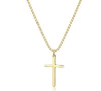 Joxevyia Gold Cross Necklace for Men Stainless Steel Box Chain Cross Necklace Simple Faith Cross Necklace First Communion Cross Necklace 16-24 inches, 22.0 inches, Stainless Steel, no gemstone
