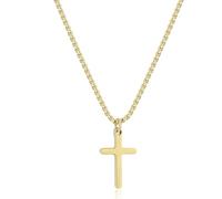 Joxevyia Gold Cross Necklace for Men Stainless Steel Box Chain Cross Necklace Simple Faith Cross Necklace First Communion Cross Necklace 16-24 inches, 18.0 inches, Stainless Steel, no gemstone