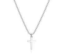 Joxevyia Gold Cross Necklace for Men Stainless Steel Box Chain Cross Necklace Simple Faith Cross Necklace First Communion Cross Necklace 16-24 inches, 20.0 inches, Stainless Steel, no gemstone