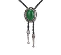 Joxevyia Turquoise Stone Bolo Tie with Leather Rope Western Cowboy Tie Unisex Accessory Groomsmen Gift for Him, Jbl006-green Stone-silver, adjustable
