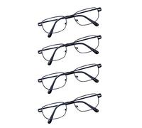 JoXiGo 4 Pack Reading Glasses Black +3.0 Metal Rectangular Frame with Comfort Spring Hinge for Men Women + Glasses Strap
