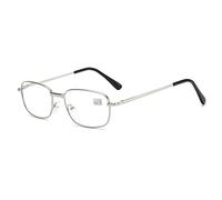 JoXiGo Reading Glasses Silver +2.0 for Men Women Metal Rectangular Frame with Comfort Spring Hinge + Glasses Strap
