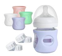 Joxodak 4 Pack Silicone Sleeves for Philips Avent Glass Bottle Food Grade Silicone Bottle Cover and 4pcs Travel Bottle Caps, Bottle Lids Replacement (White+Pink+Violet, 4oz)