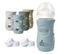 Joxodak 4 Pack Silicone Sleeves for Philips Avent Natural Bottle, Food Grade Silicone Cover and 4pcs Travel Caps, Lids Replacement (Dark Blue+Dark Green+Grey+Beige, 8oz)