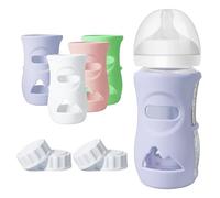 Joxodax 4 Pack Silicone Sleeves for Philips Avent Glass Bottle Food Grade Silicone Bottle Cover and 4pcs Travel Bottle Caps, Bottle Lids Replacement (White+Pink+Violet, 8oz)