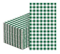 joy akkess 100 Pcs Green Gingham Napkins Disposable Green and White Dinner Paper Napkins for Birthday Christmas Picnic St. Patrick's Day Party Supplies, 4.3 x 7.9