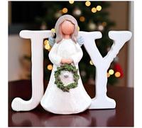 JOY Angel Figurine Christmas Ornament - Resin Angel Decor with Joy Letters, Christmas Decorations for Home, Table or Shelf Display - 12cm
