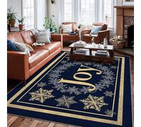 Joy Area Rug, Christmas Festive Snowflake Wreath Christmas Navy Non-Slip Backing Home Indoor Pattern Carpets Non Shedding Rugs for Living Room Bedroom Classroom Apartment Decor 6' X 9'