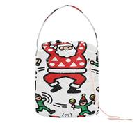 Joy Dancing Santa & Elves Yarn Bag Crochet Organizer Bag Portable Travel Bag for Travel Crochet Knitting Supplies