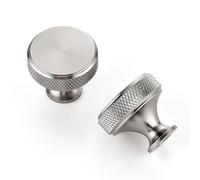 JOY DECOR 5 Pack Stainless Steel Kitchen Cabinet Hardware Knobs Round Solid Knurled Handles Single Hole Drawer Knobs for Cabinet Furniture Brushed Nickel Dresser Pulls