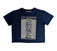 Rock Off Officially Licensed Products Joy Division Crop Top T Shirt Unknown Pleasures New Official Women's Denim, Blue, M