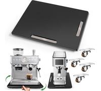 Joy&Grace Appliance Slider for Kitchen Appliances 360° Rolling Sliding Tray for Coffee Maker Countertop, Bamboo Coffee Pot Slider Rolling Tray with Universal Rollers (Black, Large 16"x13")
