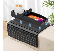 Joy&Grace Couch Cup Holder, 3-in-1 Magnetic Detachable Couch Arm Tray, Bamboo Sofa Armrest Table with Anti-Slip Pad, Sofa Armrest Tray Table (Black)