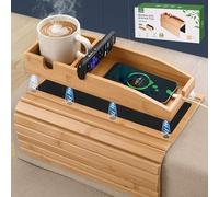 Joy&Grace Couch Cup Holder, 3-in-1 Magnetic Detachable Couch Arm Tray, Bamboo Sofa Armrest Table with Anti-Slip Pad, Sofa Armrest Tray Table (Natural)