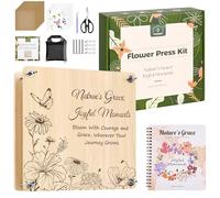 Joy&Grace Large Flower Press Kit for Adults & Kids with Designed Cover and DIY Album, 10.9" x 10.9" 10 Layers Plant Press and Plant Drying Toolkit, Flower Preservation Kit (Color Box, Natural Wood)