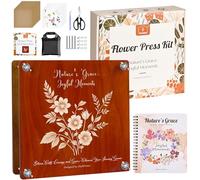 Joy&Grace Large Flower Press Kit for Adults with Designed Cover and DIY Album, 27.7 x 27.7 cm 10 Layers Plant Press and Plant Drying Toolkit, Flower Preservation Kit (Color Box, Mahogany Color)
