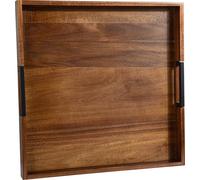 Joy&Grace Large Square Ottoman Tray for Living Room and Coffee Table Decorative Acacia Wood Serving Tray with Handles for Breakfast in Bed, Dinner Food TV (Light Brown, 50.8 x 50.8 x 5 cm)