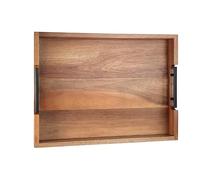 Joy&Grace Ottoman Tray for Living Room, Large Acacia Wooden Serving Tray with Handles for Coffee Table, Breakfast in Bed, Food Dinner, Decorative Tray (Light Brown, 42.4 x 32.5 cm)
