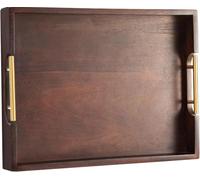 Joy&Grace Ottoman Tray for Living Room, Large Acacia Wooden Serving Tray with Handles for Coffee Table, Breakfast in Bed, Food Dinner, Decorative Tray (Brown, 42.4 x 32.5 cm)