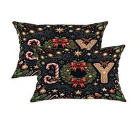 Joy Holiday Typography Wreath Christmas Throw Pillow Covers 12x20 Set of 2