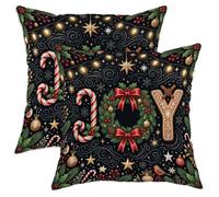 Joy Holiday Typography Wreath Christmas Throw Pillow Covers 20x20 Set of 2
