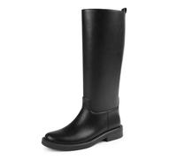 JOY IN LOVE Knee High Boots for Women Low Chunky Block Heel Faux Leather Wide Calf Riding Tall Boots, Black, 8 UK