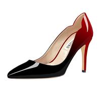 JOY IN LOVE Pumps for Women 3.5" Stiletto High Heels Pointy Toe Pumps Shoes, Red Black Patent, 10.5