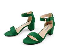 JOY IN LOVE Women's Chunky Low Heels Ankle Strap Open Toe Block Heel Sandals, Green Suede, 5 UK