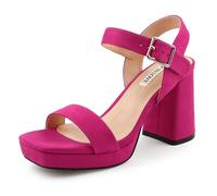 JOY IN LOVE Women's Chunky Platform High Heels Ankle Strap Block Heel Sandals, Fuchsia Suede, 7 UK