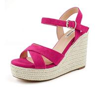 JOY IN LOVE Womens Espadrilles Wedge Sandals Platform Heels Ankle Strap Open Toe Buckle Sandals, 4071 Fuchsia, 6.5 UK