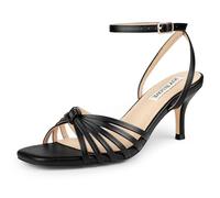 JOY IN LOVE Women's Kitten Low Strappy Heels Ankle Strap Heeled Sandals, Black, 4.5 UK